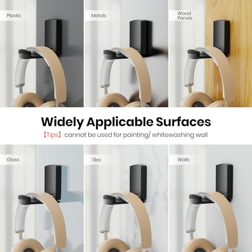 Sticky Headphone Stand Controller Holder - EURPMASK Upgraded Adhesive Gaming Headset Hook, Headphone Holder for Desk with Soft Rubber Pads, Universal PC Gaming Accessory Controller Headset Stand,Black - color: Black