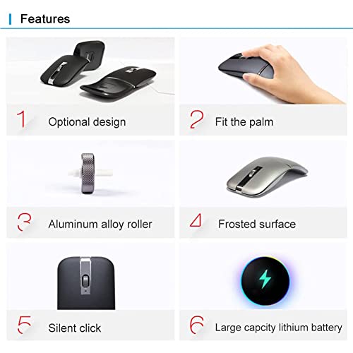 Foldable Arc Wireless Mouse Silent Click Bluetooth 5.3 and 2.4GHz | Dual Modes Portable Curved Mouse for Home, Office, Travel (Silver) - color: Silver