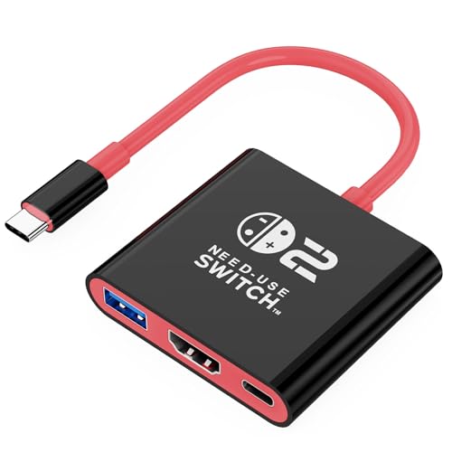 GOPALA Switch 2 Dock, 4k@60Hz for Nintendo Switch 2 Dock for New Version 21.1.0, Plug and Play Switch 2 Portable Dock, 3-in-1 Switch 2 Travel Dock Compatible with Switch 2/Switch 1/OLED/Steam Deck - color: Black+Red
