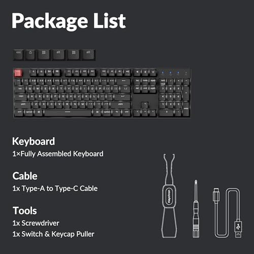 Keychron K10 Version 2 Full Size 104 Keys Bluetooth Wireless Mechanical Gaming Keyboard for Mac Windows Super Brown Switch White LED Backlight/USB C Wired Computer Keyboard - color: K10 Version 2 - Brown Switch