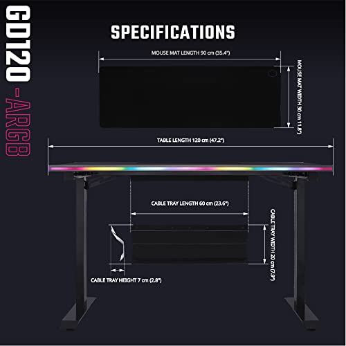 Cooler Master GD120 A1 ARGB 30th Anniversary PC Gaming Desk, Ambient ARGB, Water-Repellent Mousepad, 220lbs Weight Support, 3 Height Levels, Cable Management Tray, 47.2Dx29.5W Workstation|Home Office - style: GD120 ARGB 30th Anniversary