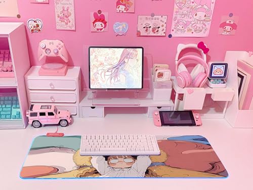 JMIYAV Pink RGB Gaming Mouse Pad 31.5x12 Inch PC XL Large Extended Glowing Led Light Up Desk Pad Non-Slip Rubber Base Computer Cute Mousepad Mat Desk Accessories Gaming Setup Cozy Hideout - color: Cozy Hideout