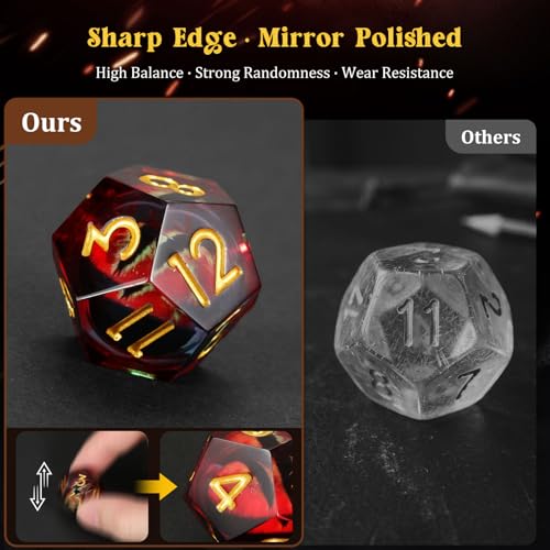 MoKo Liquid Core DND Dice Set 7PCS, Mixed + Gold | Sharp Edge Resin Polyhedral, D20 D12 D10 D8 D6 D4 D%, Gift Box Included, Compatible with Dungeons and Dragons RPG - color: 1 - Mixed + Gold