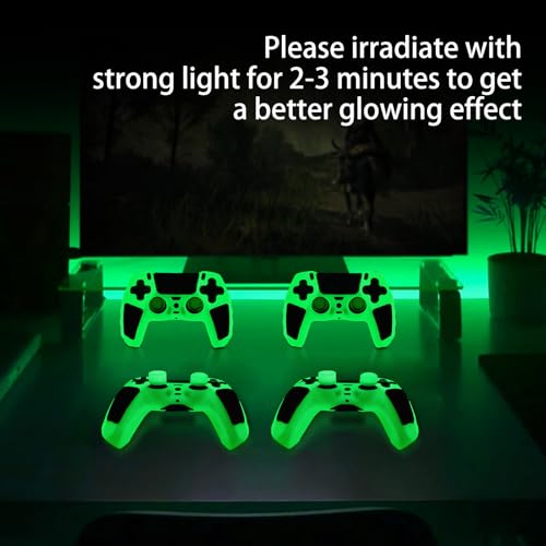 Green Glow in the Dark Silicone Protective Case for PS5 Controller, Anti-Slip Thick Soft Cover, Includes 8-in-1 Thumb Grip Caps + 2 Cat Paw Caps – Ergonomic Shockproof - color: Glow Green Black