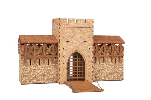 Barbican-Castle Gatehouse -3D Wooden Puzzle -28mm Scale Model Building Kit for Adults, Architecture & Engineering Assembly Set, Tabletop Miniature Terrain Kit(270 Pieces) -Weathered
