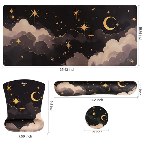 MOSISO Keyboard Mouse Pad Set, Large Gaming Mouse Pad&Keyboard Wrist Rest | Mouse Wrist Rest&Coaster, Ergonomic Non-Slip Dreamy Star Moon Mousepad with Raised Memory Foam for Home Office
