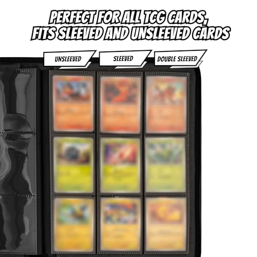 3D Card Binder for Pokemon - Stunning 3D Raised Elemental Design in PU Leather with Zipper - Includes 9 Pocket Pages for 360 Cards. Great Sleeve Album/TCG Holder/Trading Card Collection Book Gift. - color: Elemental