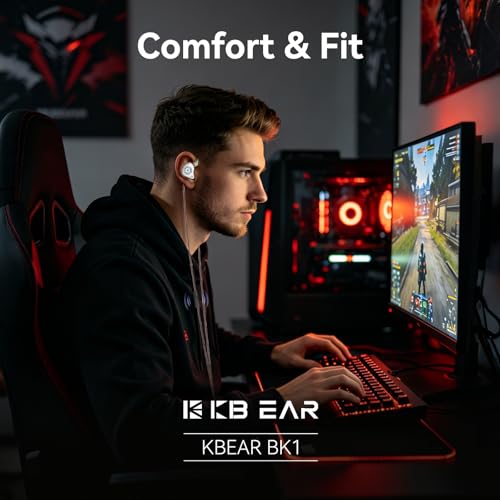 2026 Latest erabuds,KBEAR BK1 Wired Gaming Earbuds,10mm Single DD in Ear Monitor,HiFi Headset Wired Earbuds IEM Earphones with Detachable Cable for Gaming/Music/Video (White, 3.5 with mic) - color: A