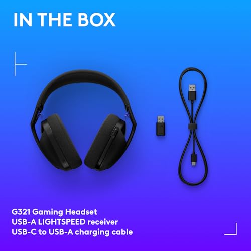 Logitech G321 Lightspeed Wireless Gaming Headset - Black | Dynamic Comfort and fit, 16 kHz Boom mic, 20+ hrs Battery, for PC - color: Black