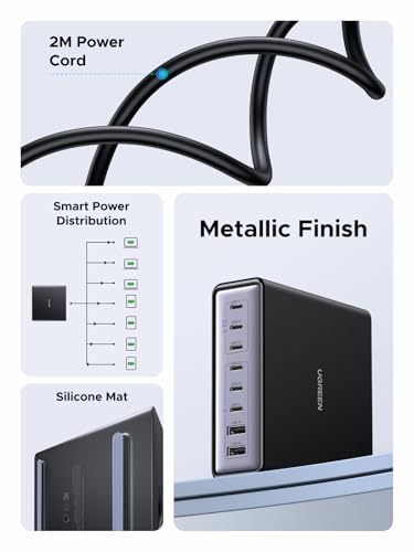 UGREEN Nexode 200W GaN USB C Charging Station, 8-Port Desktop Charger with PD 100W for MacBook Pro 16"/Air, Dell XPS, iPad Pro, iPhone 17/16/15, Galaxy S25/S24, Pixel 10/9