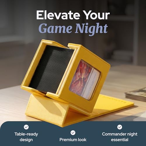 Commander Deck Box MTG 100 Card Holder with Display Window Yellow | PU leather, 4 N52 magnets, fits 100 double-sleeved cards, display window, durable, portable, secure closure - color: Yellow, size: 110+