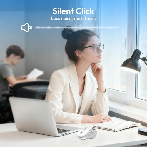 Rechargeable Wireless Mouse with Side Scroll Bluetooth Mouse -White | Bluetooth Computer Mouse for Laptop Multi Device Programmable Mouse, Smart Flying Scrolling for PC, Desktop,Tablet - color: White