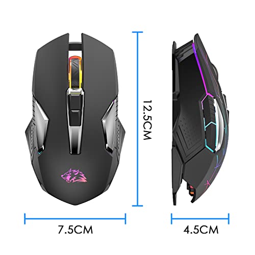 FELICON Wrieless Gaming Mouse, Silent Rechargeable Optical Sensor 3 Level DPI Computer Mice, Computer Wrieless Mouse with 7 Color LED Light for Windows/Mac/Linux/PC/Laptop(Black) - color: Black