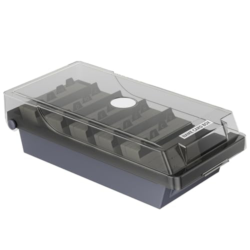 Uniclife Business Card Organizer with Lid & Dividers, 500-Card Capacity | Desktop business card holder and name card storage box with A-Z index tabs for neat sorting, quick viewing and easy access - size: Medium
