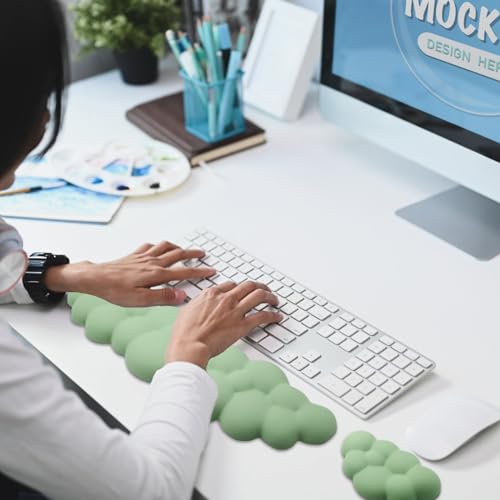 Cloud Wrist Rest Keyboard, PU Leather Wrist Rest for Computer Keyboard | Ergonomic Keyboard Wrist Rest with Memory Foam, Cute Mouse Wrist Rest for Gaming, Office, Computer, Pain Relief, Pastel Green - color: Pastel Green
