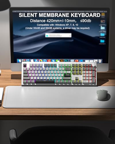 Womier K105 Membrane Gaming Keyboard,RGB Quiet Keyboard for Office, USB Wired,26 Keys Anti-ghosting Computer Keyboard 104 Keys - Gray