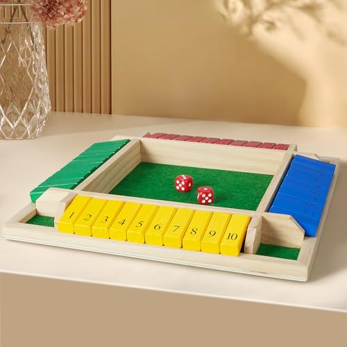 AMEROUS Shut The Box Dice Game-12 inches-Colorful Design-1-4 Players-12 Dice-Gift Package, Classic 4 Sided Wooden Board Game for Adults Kids, Classics Board Game