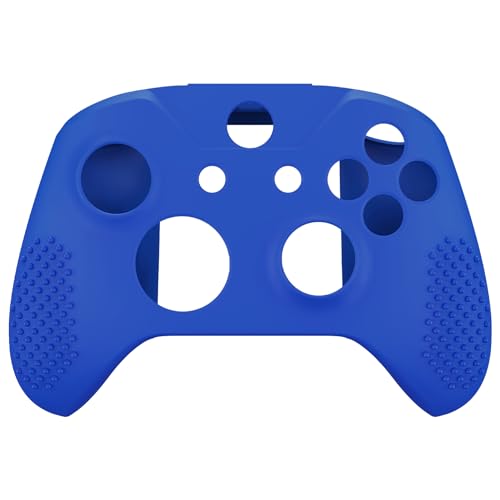 eXtremeRate PlayVital Soft Anti-Slip Dark Blue Silicone Controller Cover Skins and Black Thumb Grips Caps Protective Case for Xbox One X S Controller - Controller Without - color: Blue-Black