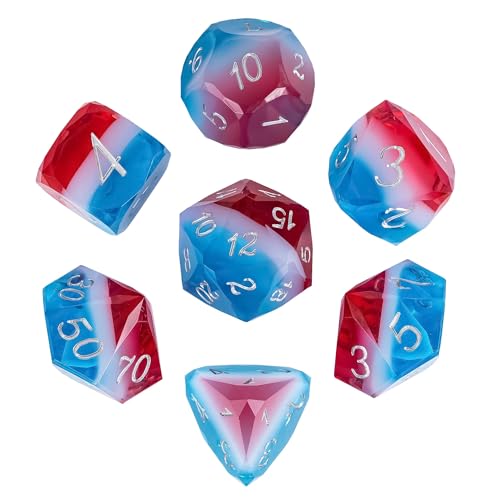 7PCS DND Dice Set,Transparent Sharp Edge Dice Set D&D RPG Polyhedral Die,for Dungeons and Dragons TTRPG Games Roleplaying Games,with Gift Box(Red & White & Blue) - color: Red&white&blue