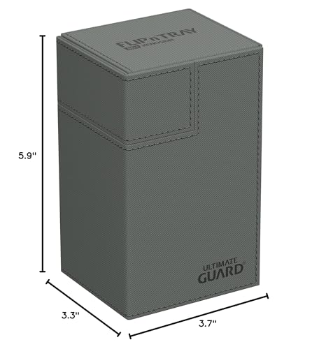 Ultimate Guard Flip'n'Tray 80+, Deck Case for 80 Double-Sleeved TCG Cards + Dice Tray, Grey, Independent Magnetic Closure & Microfiber Inner Lining - color: Grey, size: 80+