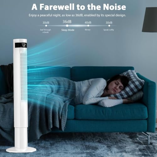 Antarctic Star 41inch Portable Tower Fan Electric Oscillating Fan Quiet Remote Control Bladeless Floor Fan 3 Wind Mode 12H Timer Bedroom Office White | Electric Oscillating, Quiet Remote Control Bladeless 3 Wind Mode 12H Timer for Bedroom Office - color: