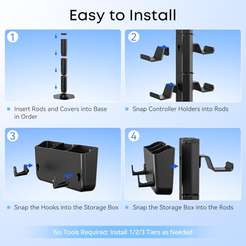 Headphone and Controller stand, Headphone Stand for Desk, PS5/PS4/Xbox/Switch Game Controller Holder, Gaming Headset Stand with Storage Box and Two Hooks for Remote Control Watch, Sega Genesis Consoles