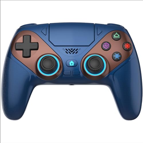 Gamrombo Wired Controller for PS5, RGB Lighting Gamepad with 3.5mm Audio Jack and Marco/Turbo Function - color: Dark Blue