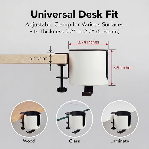 GUNKING Luxury 2-in-1 Anti-Spill Cup Holder with Under Desk Headphone Hanger (White) - color: WHITE