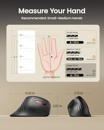 ProtoArc EM11 NL Wireless Ergonomic Vertical Mouse, Rechargeable, Wine Red | 58° vertical design supports a natural wrist posture, connect 3 devices via Bluetooth/2.4G USB-A, 500mAh USB-C rechargeable. - color: Wine Red
