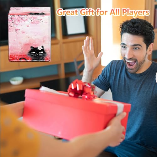 Card Deck Box, Card Storage Box Fits 100+ Single Sleeved Cards, Large Capacity PU Leather Card Storage Box with Strong Magnet for Magic Commander TCG CCG, Cherry Blossoms Cat - color: Cherry Blossoms Cat