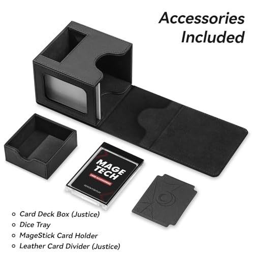 Card Deck Box for MTG Commander - Patented Design, Commander Display, Fits 100 Double-Sleeved Cards, 35pt Card Brick & Dice Tray - Justice Black - color: 8. Justice
