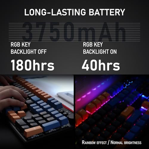iRocks K74R Wireless RGB Illuminated Mechanical Gaming Keyboard, Hot-Swappable Switches, Floating Design, PBT 107 Keys NKRO, Detachable USB-C Cable - Midsummer Black (Brown Switches) - color: Midsummer Black, size: Brown Switches