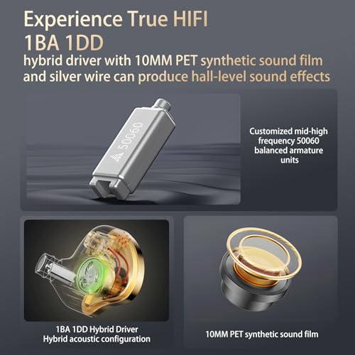 in Ear Monitor Headphones Hybrid 1BA+1DD HiFi Deep Bass IEM Earphones White | Hybrid Banlance Armature with Dynamic in Ear Headphones IEM Earphones Gaming Earbuds no Mic - color: QT820-White no Mic