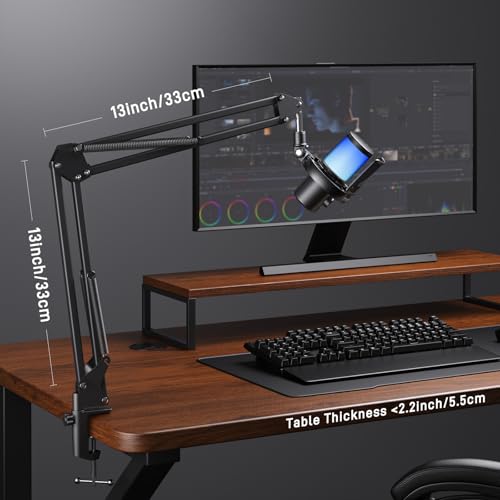 MAONO Boom Arm Microphone Stand: Adjustable Metal Suspension Mic Boom Arm for Podcast Gaming Streaming Recording,with Desk Clamp and 3/8" to 5/8" Screw Adapter-Max Load 1KG BA20 Black | 1kg max load, 3/8 to 5/8 adapter, suspension design, podcast gaming s