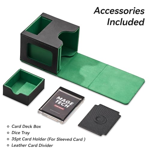 Mage Tech Card Deck Box for MTG Commander - Patented Design, Commander Display, Fits 100 Double-Sleeved Cards, 35pt Card Brick & Dice Tray - Black/Green - color: 2. Veil (Black/Green)