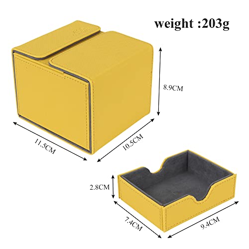 AEGIS GUARDIAN Card Deck Box with Dice Tray for MTG Cards, Commander Deck Box fit 150+ Sleeved Cards, PU Leather Card Storage Box Strong Magnet Deck Game Case for TCG CCG, Yellow - color: 6-2