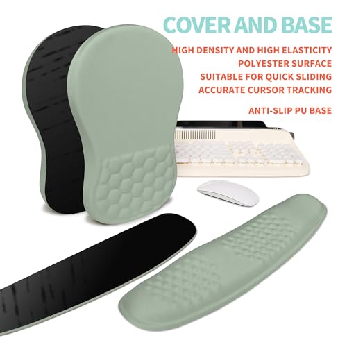 2-in-1 Ergonomic Set, Wave Rise Keyboard Wrist Rest and Massage Bulge Slope Mouse Pad Wrist Support, Cushion Memory Foam Integrated to Relieve Wrist Pain, Light Green - color: Light Green