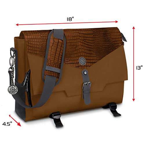 ENHANCE Collector's Edition RPG Player's Essentials DND Bag - Dragon Hide Exterior Messenger Bag Fits 2-4 Books, Binders, Dice & Accessories, with 17 inch Laptop Slot, Battlemap Straps (Dragon Brown) - color: Dragon Brown