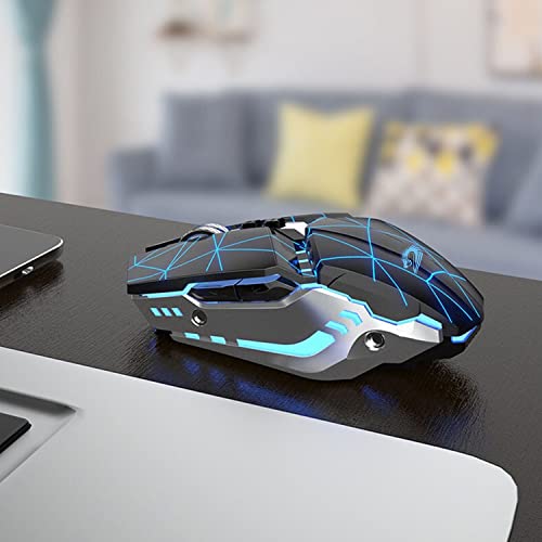 TENMOS T12 Wireless Gaming Mouse Rechargeable, 2.4G Silent Optical Wireless Computer Mice with Changeable LED Light for Laptop PC, 7 Buttons, 3 Adjustable DPI (Starry Black) | 2.4GHz Optical, 7 Color LED Lights, Quiet Click,Side Buttons,3 Adjustable DPI,E
