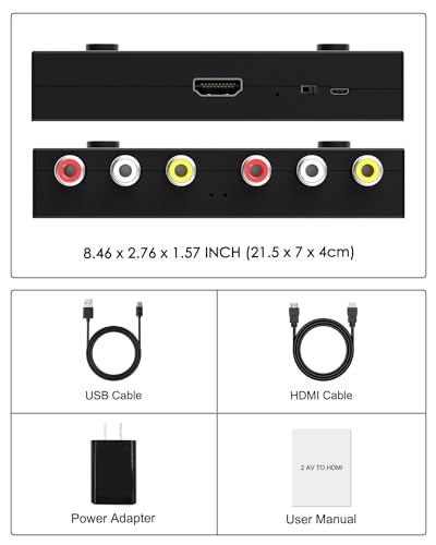 2 Port RCA to HDMI Converter, Dual AV to HDMI Converter Supports 16:9/4:3 Composite to HD MI Adapter Support 1080P PAL/NTSC Compatible with Sega/Xbox/PS1/PS2/PS3/WII/N64/VHS, VCRs, and DVD Players - size: 2 Port RCA to HDMI Converter