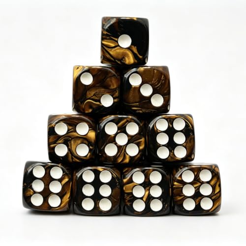 10 Pieces Polyhedral D6 Dice Set, 6 Sided Dice 16mm for RPG MTG DND Table Games (Black Golden) - color: Black Golden