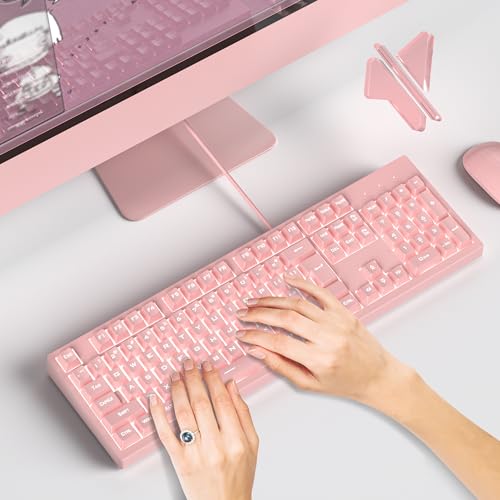 Pink Gaming Keyboard - 104 Keys Silent Creamy LED Backlit Double Shot Keycaps Wired Membrane Keyboard For PC Laptop