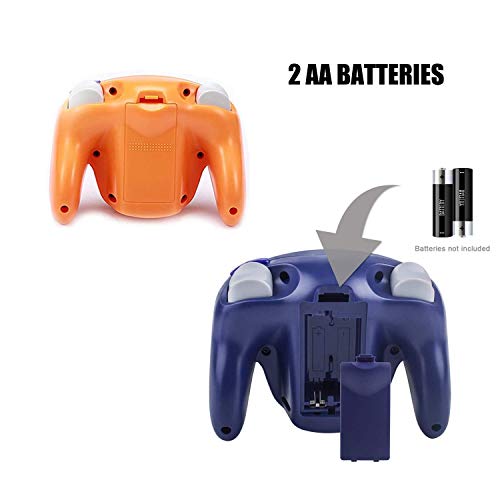 PGYFDAL Wireless Game Cube Controller, 2 Pieces 2.4G Wireless Classic Gamepad with Receiver Adapter for Wii Game Cube NGC GC (Orange and Dark Blue) - color: Dark Blue&Orange