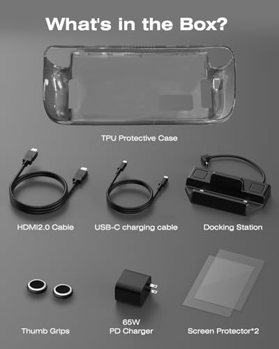 Steam Deck Dock, All-in-One Accessories Bundle for Steam Deck | 4K@60Hz Docking Station, 65W Fast Charger, USB C & HDMI Cable, Protective Case, Screen Protectors & Thumb Grips