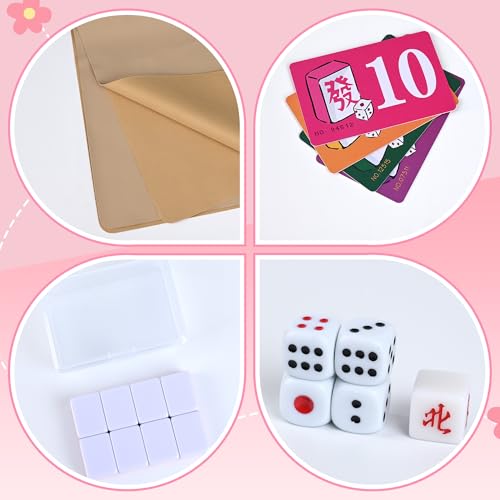 Chinese Small Mahjong Set, 144 Numbered Melamine 1.17" Size Tiles(Pink) and 8 Blank Tiles, with Carrying Travel Bag, English Instruction, Mahjong Mat, Pro Complete Mahjongg Game Set (Majiang) - color: Pink, size: 1.17 in