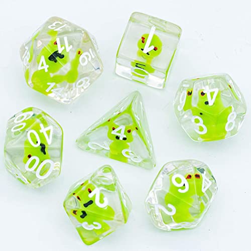 Cusdie 7-Die Dice DND, Polyhedral Dice Set Filled with Animal, for Role Playing Game D&D Dice (Frog) - color: Frog