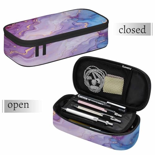 Marble Pencil Bag Purple Blue Ink Splash Watercolor Big Capacity Pencil Case Pencil Pouch Pen Bag for Teen Men Women - color: Marble