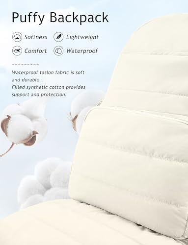 Uselike Travel Backpack for Women, 15.6 Inch Laptop Backpack, Quilted College Bookbag, Cute Work Backpacks, Water Resistant (Beige) - color: Beige
