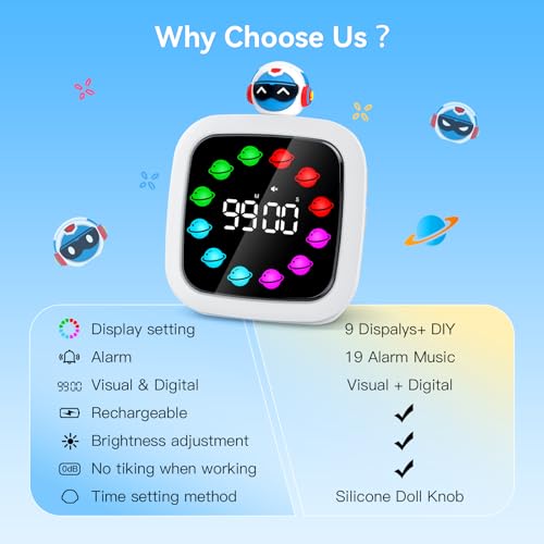Yunbaoit Digital Visual Timer for Kids, Rechargeable 99-Minute Silent Countdown Timer with 19 Ringtones, 9 Optional DIY Color Planet Display, Time Management Tool with Pause Function (Robot) - style: Robot Doll