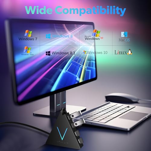 4-Port USB 3.0 Hub, FlyingVHUB USB Hub Tower with 2 ft Extended Cable,USB Splitter for Laptop,PC,PS4,PS5,Xbox,Mouse,Keyboard, Flash Drive, U-Disk (Black) - color: Black-A